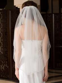 女士水钻装饰新娘面纱秋装 - 白色 - 查看 2