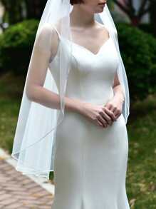 女士水钻装饰新娘面纱秋装 - 白色 - 查看 3