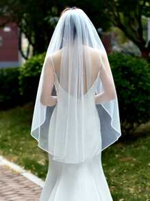 女士水钻装饰新娘面纱秋装 - 白色 - 查看 4