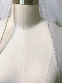 女士水钻装饰新娘面纱秋装 - 白色 - 查看 6