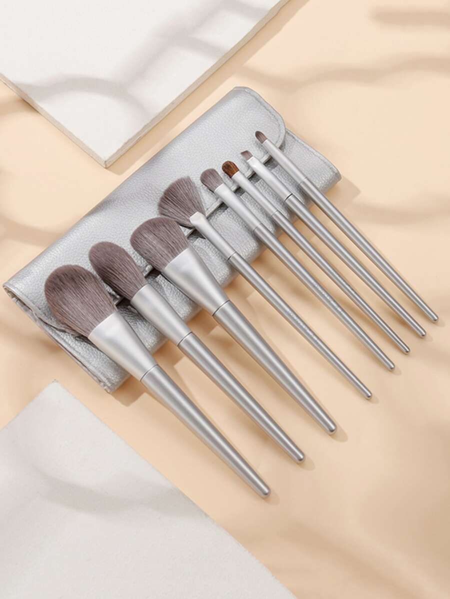 8pcs Makeup Brush Set With Storage Bag,Brush Set,Makeup Brush Kit,Make Up Brush Set,Make Up Set Complete,Makeup Brush Set,Complete Makeup Kit,Brush Kit,Brushes Makeup Set,Makeup Gift Set - Silver - View 1