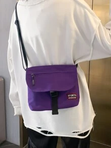 Letter Graphic Messenger Bag Release Buckle Decor Square Bag - Purple - View 1