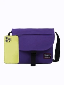 Letter Graphic Messenger Bag Release Buckle Decor Square Bag - Purple - View 3