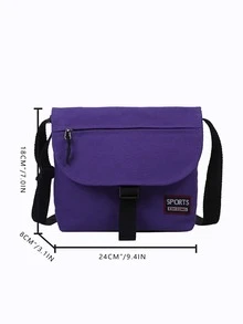 Letter Graphic Messenger Bag Release Buckle Decor Square Bag - Purple - View 4
