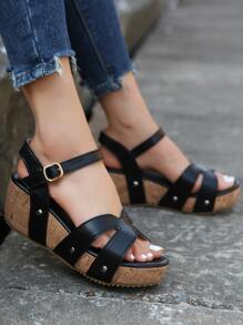 Thick Sole Stylish Outdoor Comfortable Wedge Heel Platform Sandals, Summer Fashion - Black - View 1