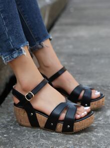 Thick Sole Stylish Outdoor Comfortable Wedge Heel Platform Sandals, Summer Fashion - Black - View 4