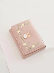 兔子裝飾錢包,花卉圖案小錢包女士手提包,熱粉色錢包 - 粉色 - 查看 3