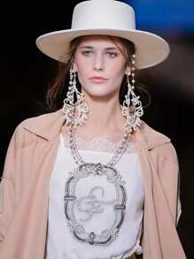 Faux Pearl Decor Fedora Hat - White - View 4