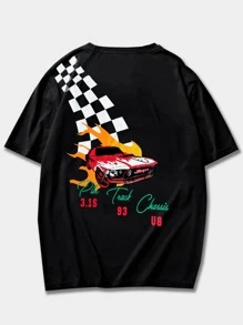 ROMWE MEN Guys Car & Letter Graphic Tee - Black - View 1