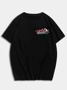 ROMWE MEN Guys Car & Letter Graphic Tee - Black - View 2