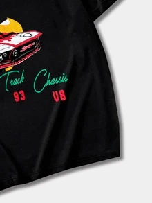 ROMWE MEN Guys Car & Letter Graphic Tee - Black - View 3