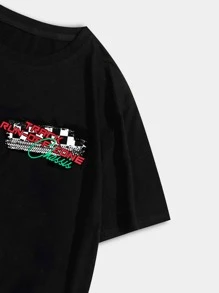 ROMWE MEN Guys Car & Letter Graphic Tee - Black - View 4