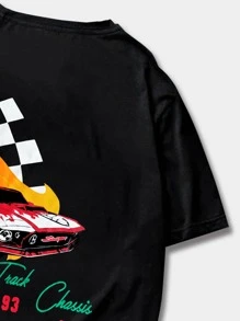 ROMWE MEN Guys Car & Letter Graphic Tee - Black - View 5