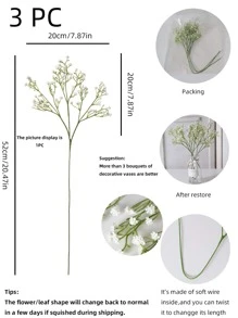 3入組/套塑料人造花浪漫人造花棒適用於婚禮派對和家居裝飾