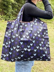 Bolsa de compras con estampado de corazón unido en contraste - Multicolor - Ver 1