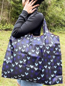Bolsa de compras con estampado de corazón unido en contraste - Multicolor - Ver 3