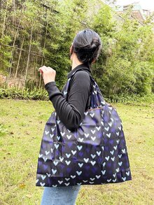 Bolsa de compras con estampado de corazón unido en contraste - Multicolor - Ver 4