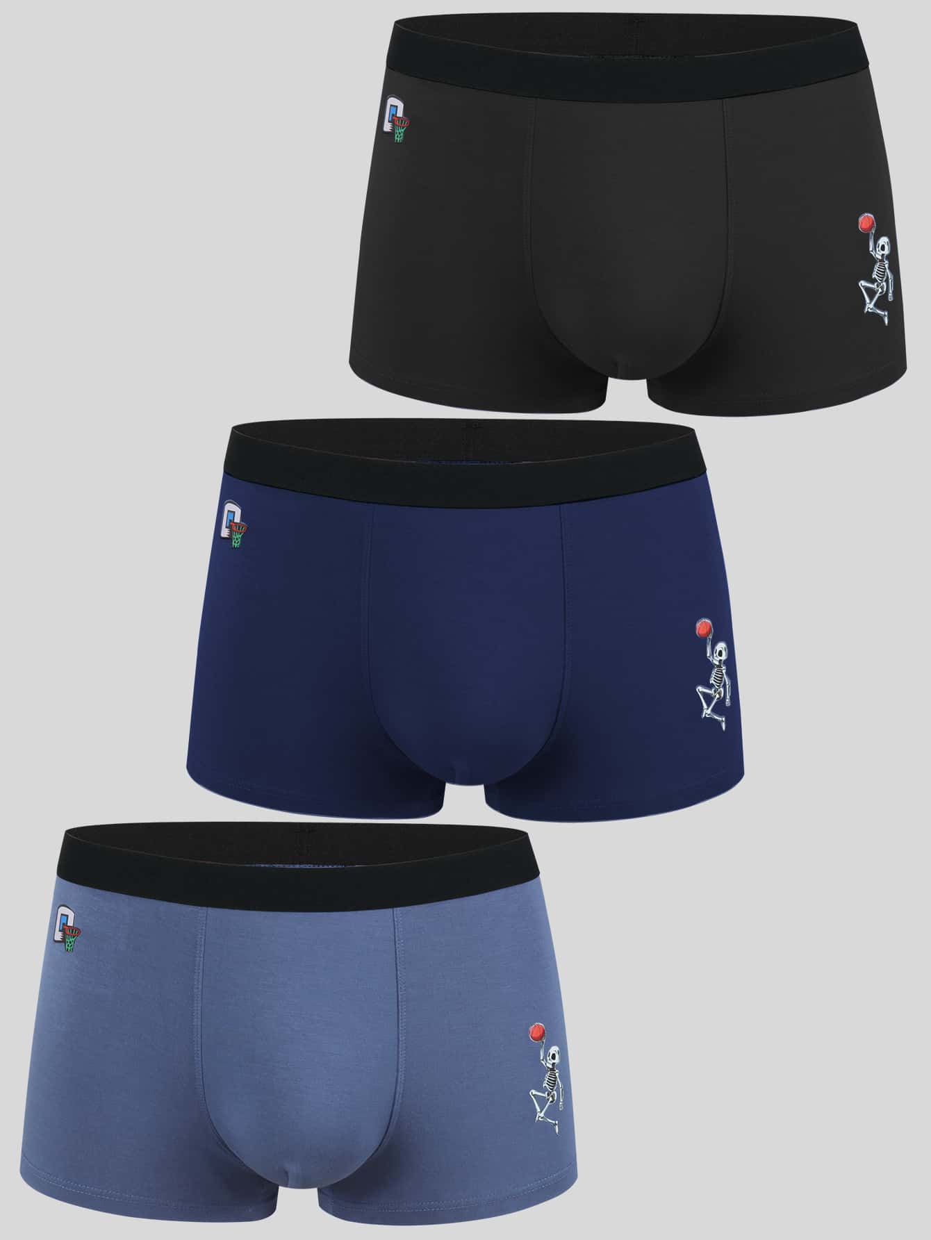 Men 3pcs Skull Print Boxer Brief - Multicolor - View 1