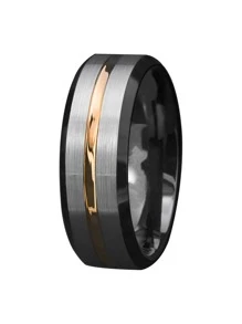 男士雙色戒指簡單時尚男士英俊拉絲雙斜面黑金戒指不銹鋼適用於首飾類禮品 - 彩色 - 查看 3