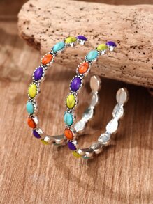 綠松石裝飾開口耳環 - 彩色 - 查看 1