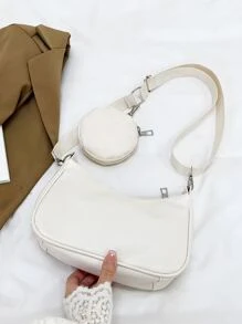 Minimalist Crossbody Simple Hobo Bag With Coin Purse , Women Bag With Dime Bag - White - View 3