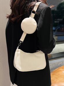 Minimalist Crossbody Simple Hobo Bag With Coin Purse , Women Bag With Dime Bag - White - View 4