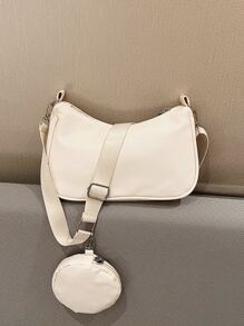 Minimalist Crossbody Simple Hobo Bag With Coin Purse , Women Bag With Dime Bag - White - View 5