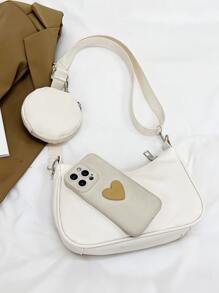 Minimalist Crossbody Simple Hobo Bag With Coin Purse , Women Bag With Dime Bag - White - View 7
