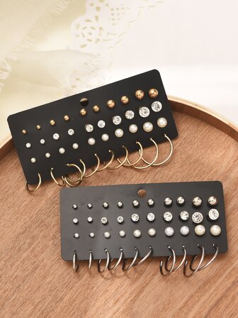 20對/套水鑽和人造珍珠裝飾耳環20雙珍珠方晶鋯石耳環耳釘女士配件時尚2023