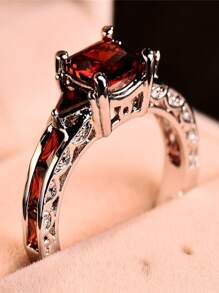 方晶鋯石裝飾戒指時尚方晶鋯石首飾類女士訂婚戒指合金戒指適合男士女士 - 紅色 - 查看 3