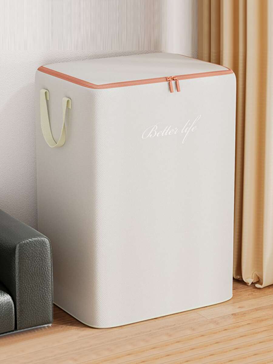 1入組滌綸可折疊收納袋臥室現代主義字母圖案被子收納袋 - 白色 - 查看 1