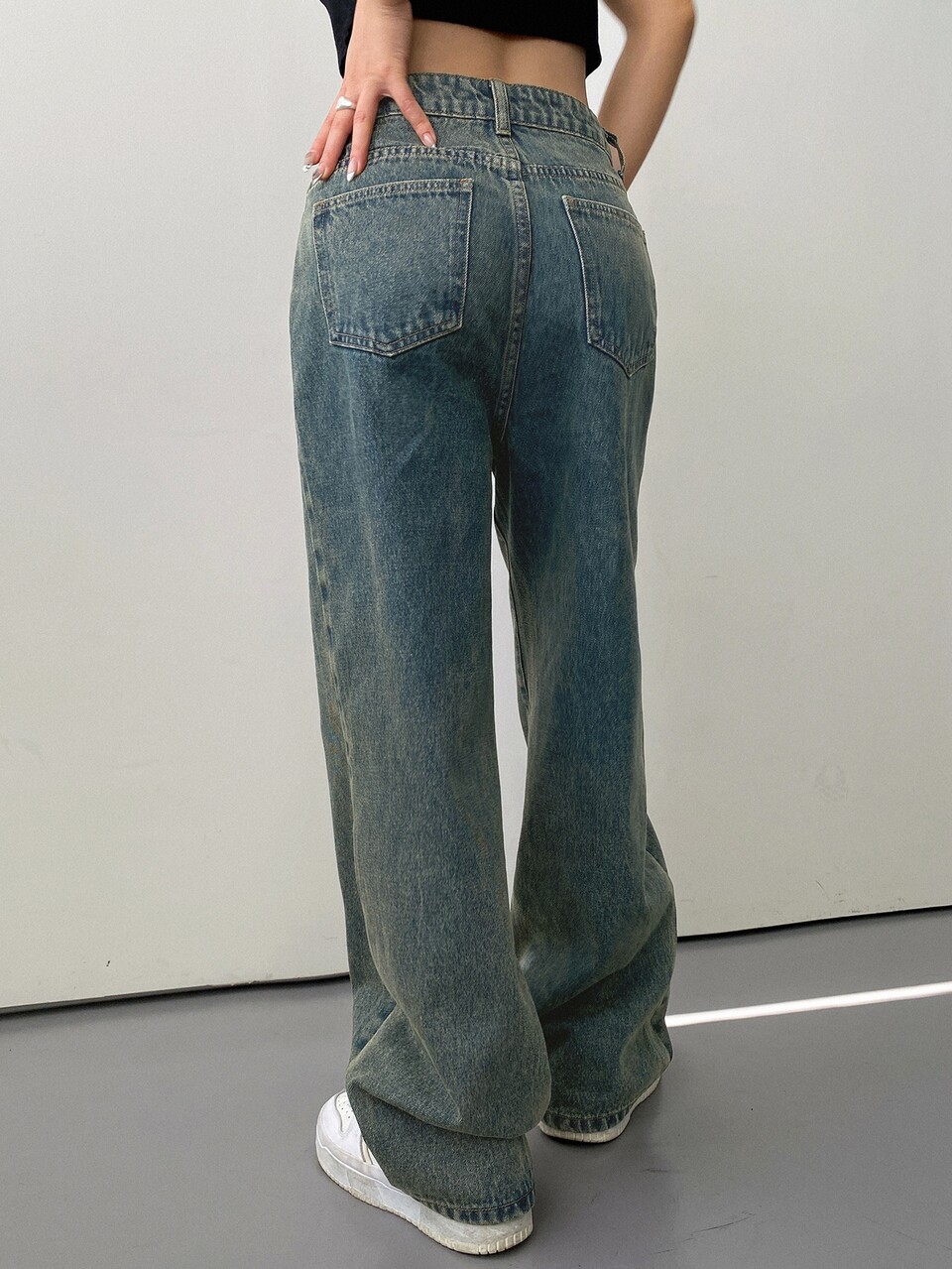Slant Pocket Wide Leg Jeans,Baggy Jeans