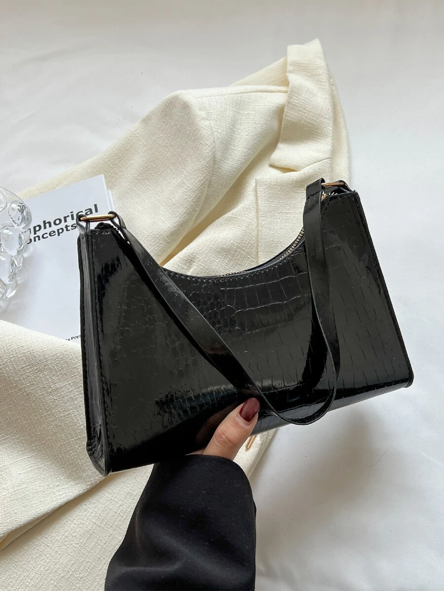 Crocodile Print Shoulder Bag Black Bag