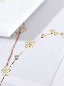 Rhinestone Detail Flower Decor Headband - Gold - View 3