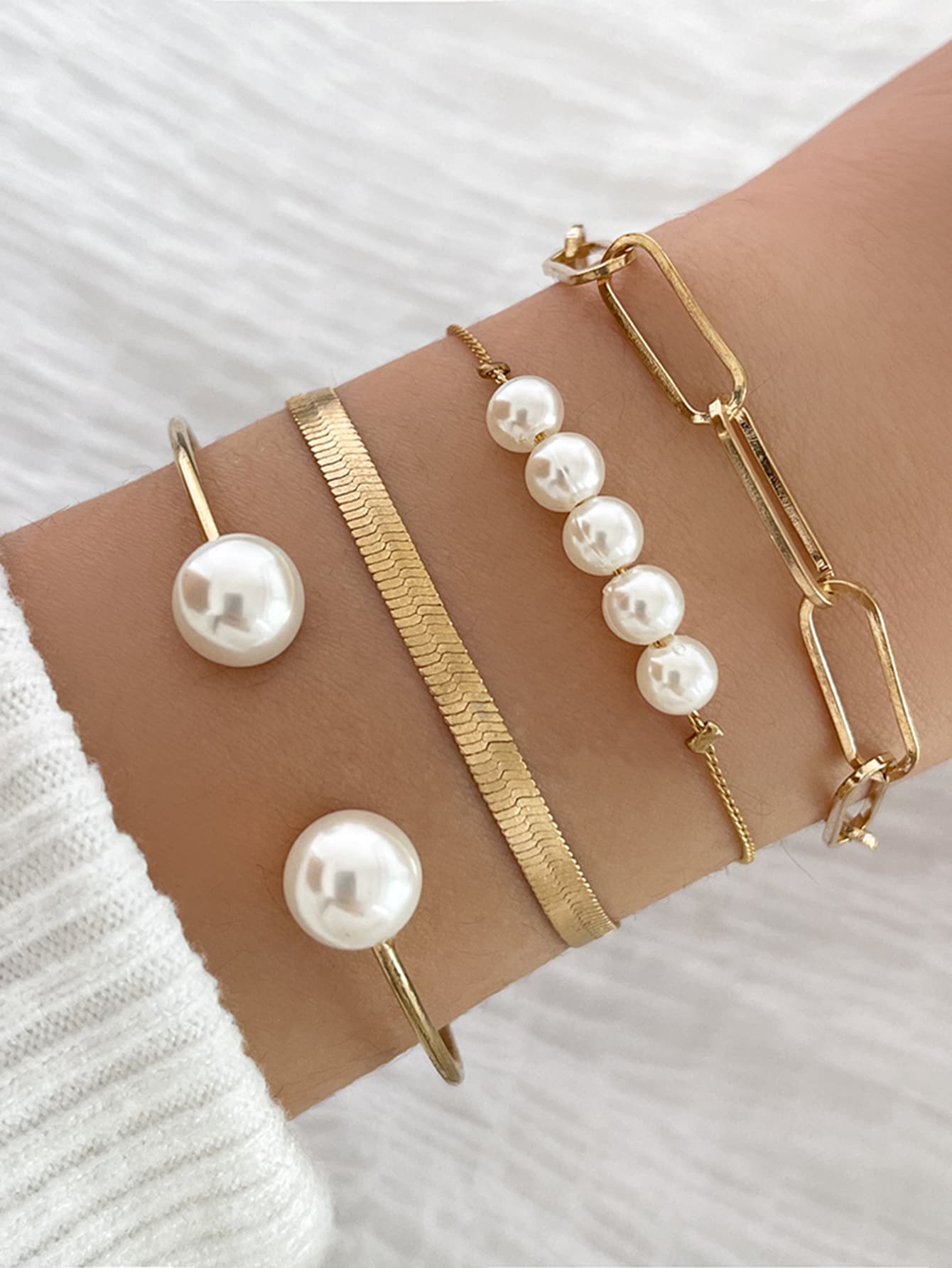 4pcs/Set Faux Pearl Decor Bracelet - Yellow Gold - View 1