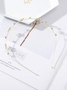 Rhinestone Detail Flower Decor Headband - Gold - View 4