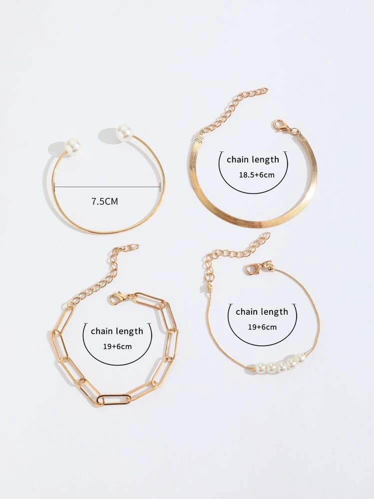4pcs/Set Faux Pearl Decor Bracelet - Yellow Gold - View 4