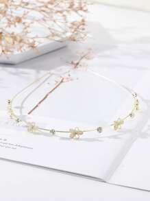 Rhinestone Detail Flower Decor Headband - Gold - View 5