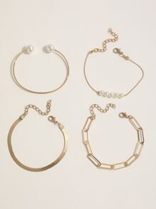 4 cái/bộ Đồ trang trí Ngọc Trai giả Vòng tay - Vàng - Xem 5