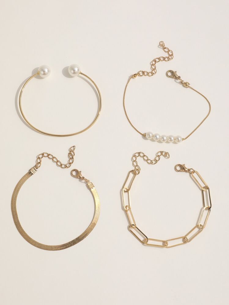 4pcs/Set Faux Pearl Decor Bracelet - Yellow Gold - View 5