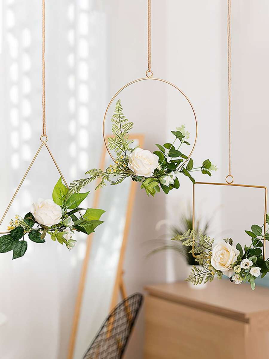 ROMWE 1pc Metal Geometric Decorative Hanging Rack Without Flower, Minimalist Iron Geometric Shaped Hanging Decoration For Home - Multicolor - View 1