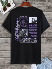 Manfinity EMRG Men T-Shirts Fit Crew Neck Short Sleeve Graphic Tee Street Summer Polyester - Black - View 5