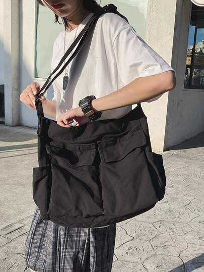 簡約斜挎大容量流浪包書包，適合畢業生、青少年女孩、新生、大二、初中和高中學生、大學和高中，非常適合戶外、旅行和返校