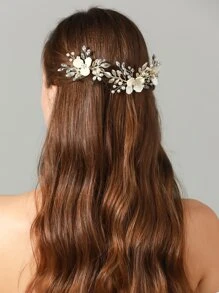 1入裝女性花朵和珍珠裝飾優雅新娘頭飾，適用於婚禮晚會波西米亞頭飾