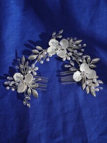 1入裝女性花朵和珍珠裝飾優雅新娘頭飾，適用於婚禮晚會波西米亞頭飾