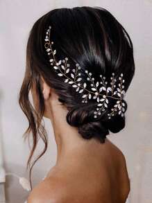 Rhinestone Decor Bridal Hair Band - Gold - View 1