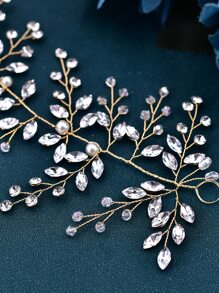 Rhinestone Decor Bridal Hair Band - Gold - View 3