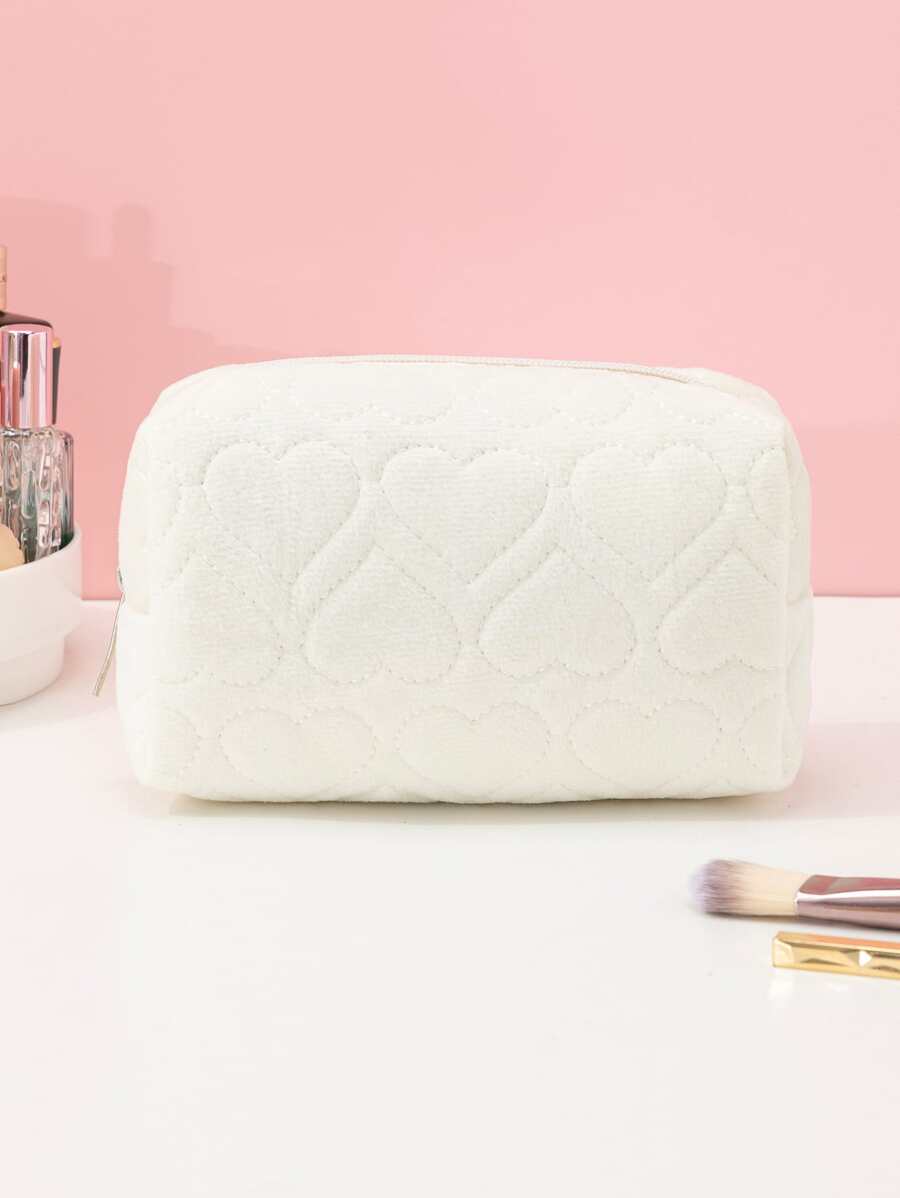 1pc Love Pattern Plush Large Capacity Makeup Bag For Women Girls Storage Makeup Organizer Makeup Case - White - View 1