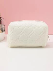 1pc Love Pattern Plush Large Capacity Makeup Bag For Women Girls Storage Makeup Organizer Makeup Case - White - View 3