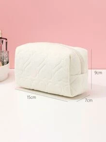 1pc Love Pattern Plush Large Capacity Makeup Bag For Women Girls Storage Makeup Organizer Makeup Case - White - View 4